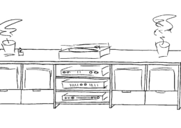 Hifi-Möbel mit halboffenen Schubkästen für Schallplatten
