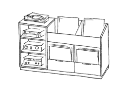Hifi-Möbel mit halboffenen Schubkästen für Schallplatten