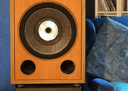 Gemeinschaftsprojekt Lautsprecherbox_Ergebnis: Die finale Box. Ecken oben auf Gehrung. Edelholzfurnier Elsbeere /Birnbaum