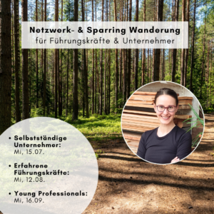 Melanie von Schreinerzeit – Schreinerei und Coachingwerkstatt in Weinheim, Rhein-Neckar – Angebot: Netzwerk- und Sparring-Wanderung für Selbstständige, Führungskräfte und Young Professionals in der Natur.